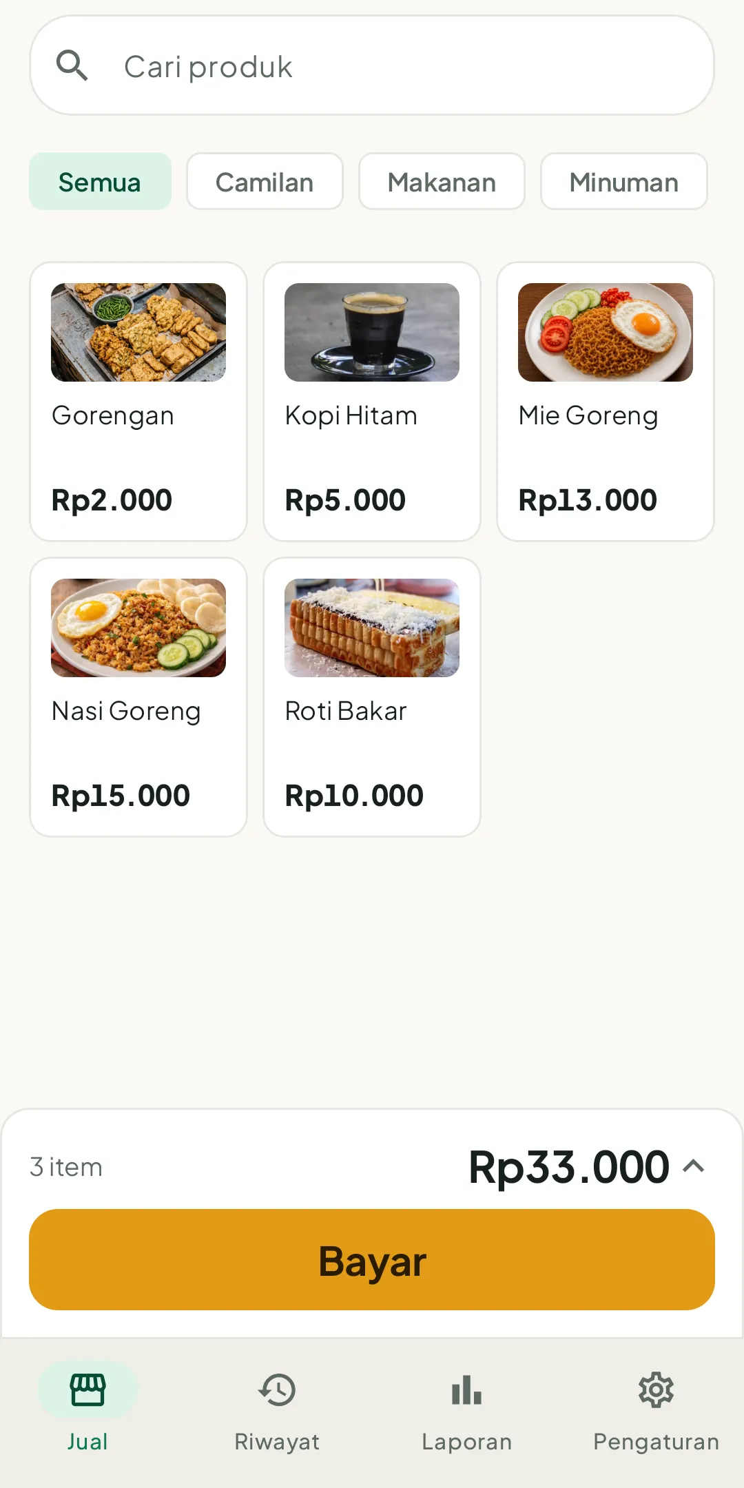 Kasmart sell screen with a grid of products and a cart total
